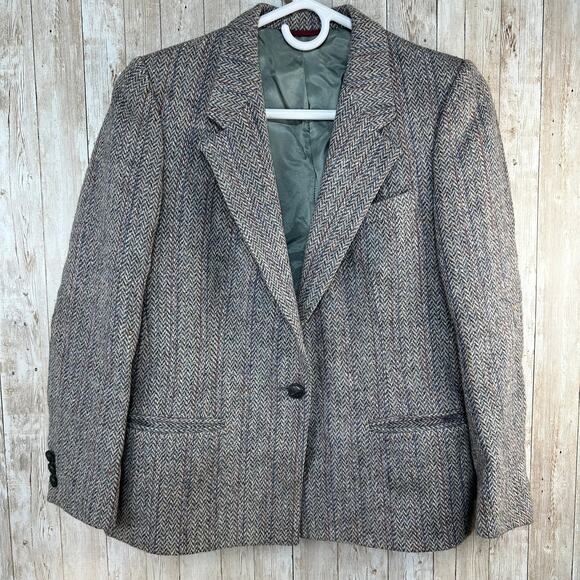 Jos. A. Bank Jackets & Blazers - Jos A Bank Harris Scottish Wool Blazer Womens 8 Gray Pink Chevron Tweed Jacket